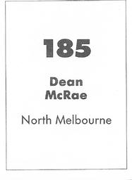 1990 Select AFL Stickers #185 Dean McRae Back